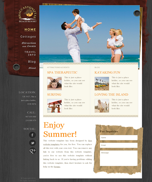 旅游休闲海滩度假村html企业网站模板源码下载
