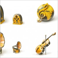 橘黄色吉他留声机音乐器材矢量图素材