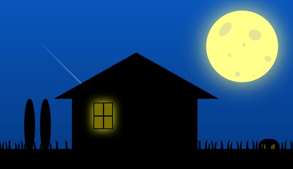 css3代码制作流星滑过夜色景象的乡间田野动画代码