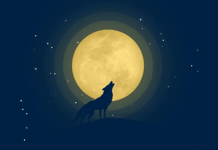 html5css3绘制狼群在月光下放声长鸣景色动画效果的html代码