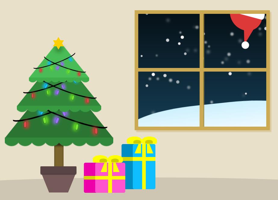 html5css3绘制圣诞老人来访雪花飘落动画效果的网页代码