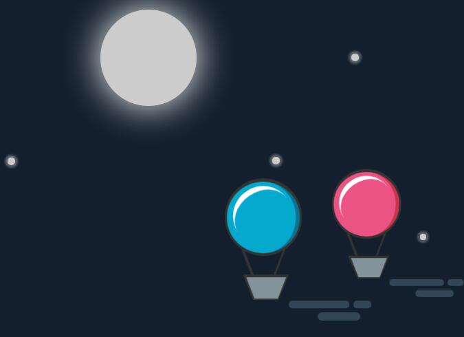 热气球在夜空中漂浮效果的css3动画网页样式代码