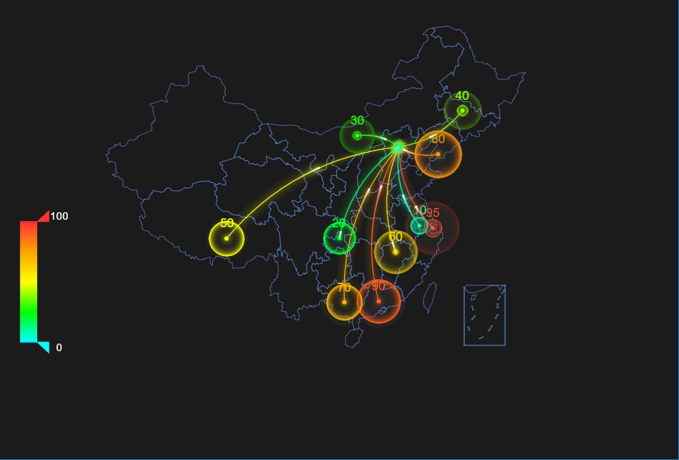 HTML5 canvas画布中国地图数据密度分布动画特效