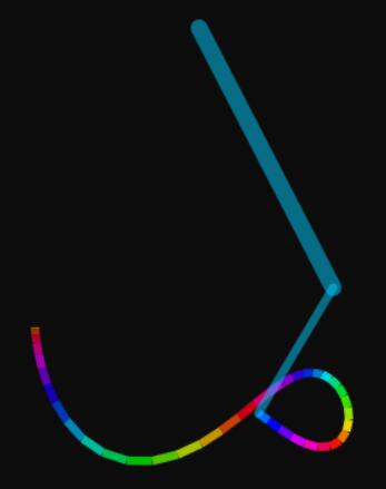 canvas摇摆绳子画笔图层彩色轨迹特效JavaScript代码