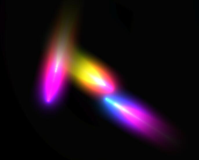 canvas画布绘制3条彩虹小精灵图层移动特效js网页素材代码