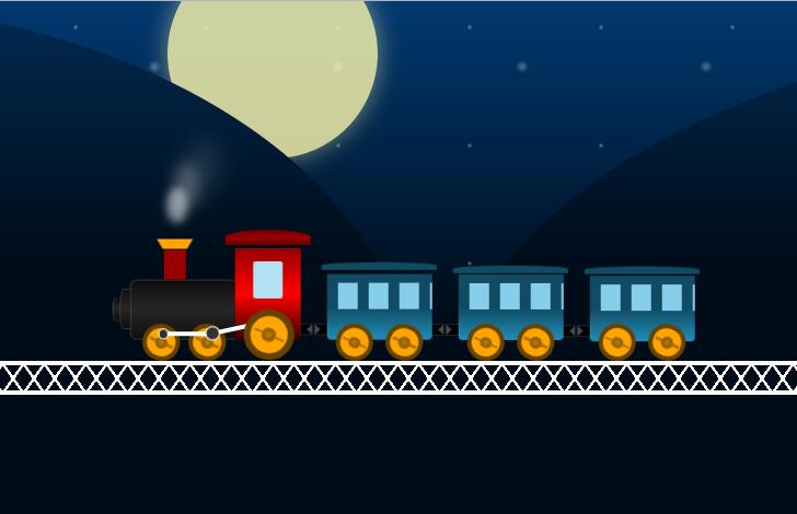 css3伪类火车夜间过桥动画特效网页样式代码