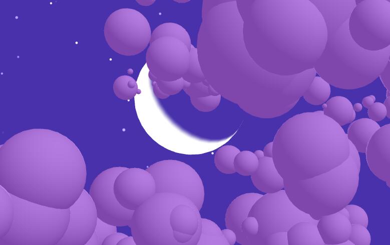 canvas网站繁星夜空中弯弯月亮高挂彩云飘动特效JavaScript代码
