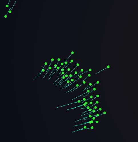canvas画布绿色蝌蚪图形鼠标排斥动画js代码