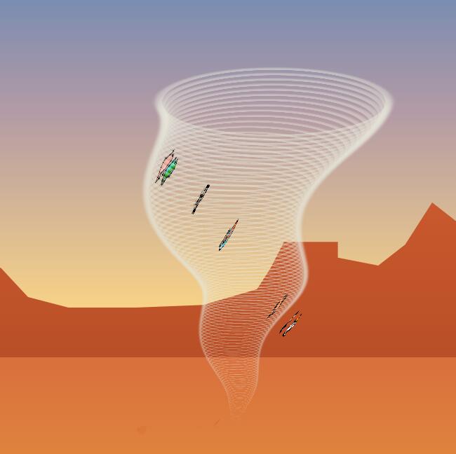 cssdiv绘制沙漠古城龙卷风旋转场景动画特效代码