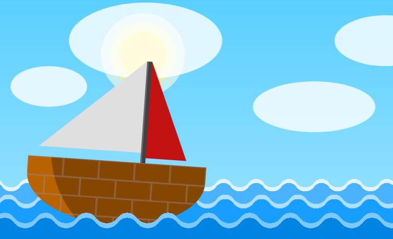 纯css3绘制小船海航景色动画特效html网页素材代码