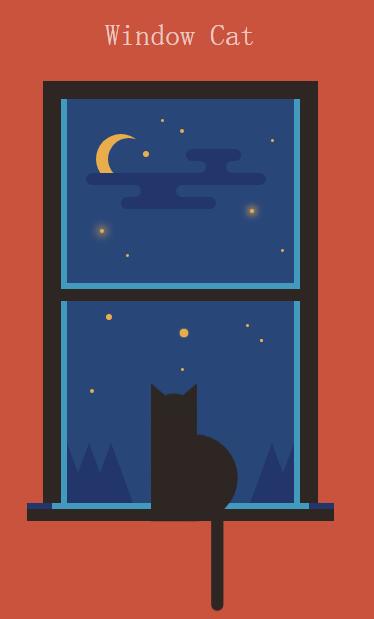 html5css3网页样式代码制作猫咪蹲于窗口观夜空特效